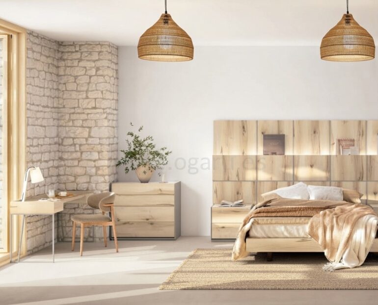 "Dormitorio juvenil moderno de la colección El diario de Clara de Muebles Torga con cama matrimonio,."