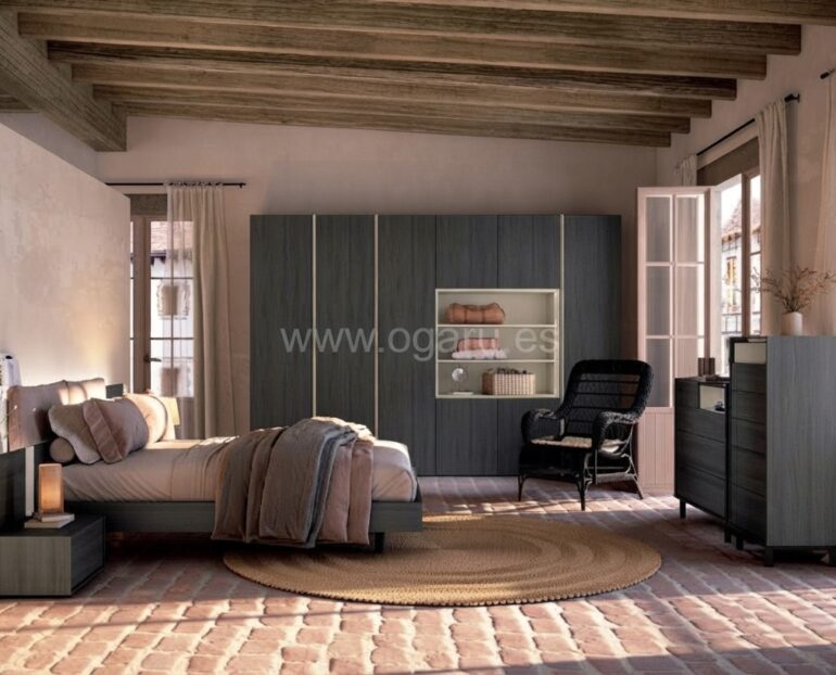 "Dormitorio juvenil moderno de la colección El diario de Clara de Muebles Torga con cama matrimonio,."