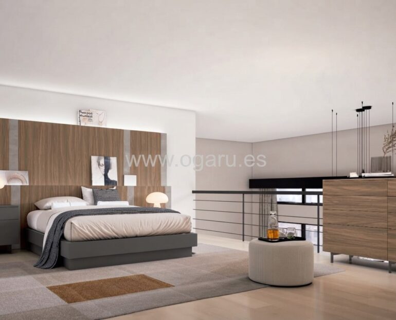 "Dormitorio juvenil moderno de la colección El diario de Clara de Muebles Torga con cama matrimonio,."