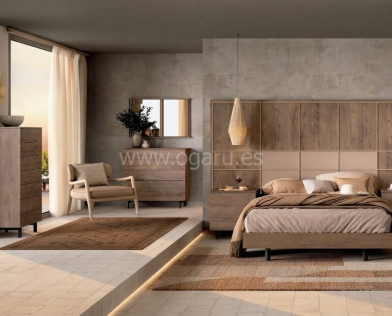 "Dormitorio juvenil moderno de la colección El diario de Clara de Muebles Torga con cama matrimonio,."