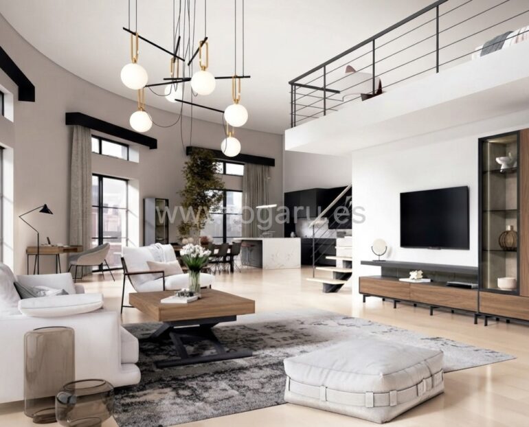 Salón moderno amueblado con muebles de Muebles Torga de la colección El diario de Clara, compuesto por mueble moderno