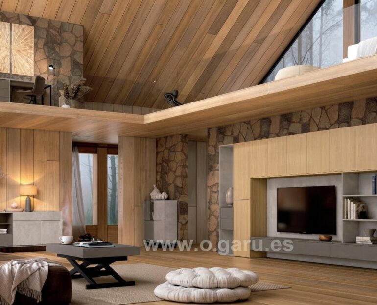 Salón moderno amueblado con muebles de Muebles Torga de la colección El diario de Clara, compuesto por mueble moderno