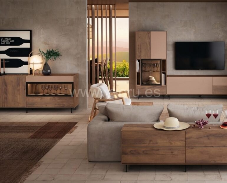 Salón moderno amueblado con muebles de Muebles Torga de la colección El diario de Clara, compuesto por mueble moderno